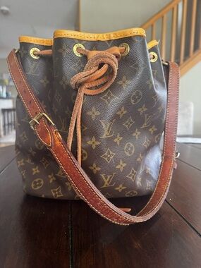 Louis Vuitton Brown Monogram Canvas Drawstring Bucket Bag with Tan Trim